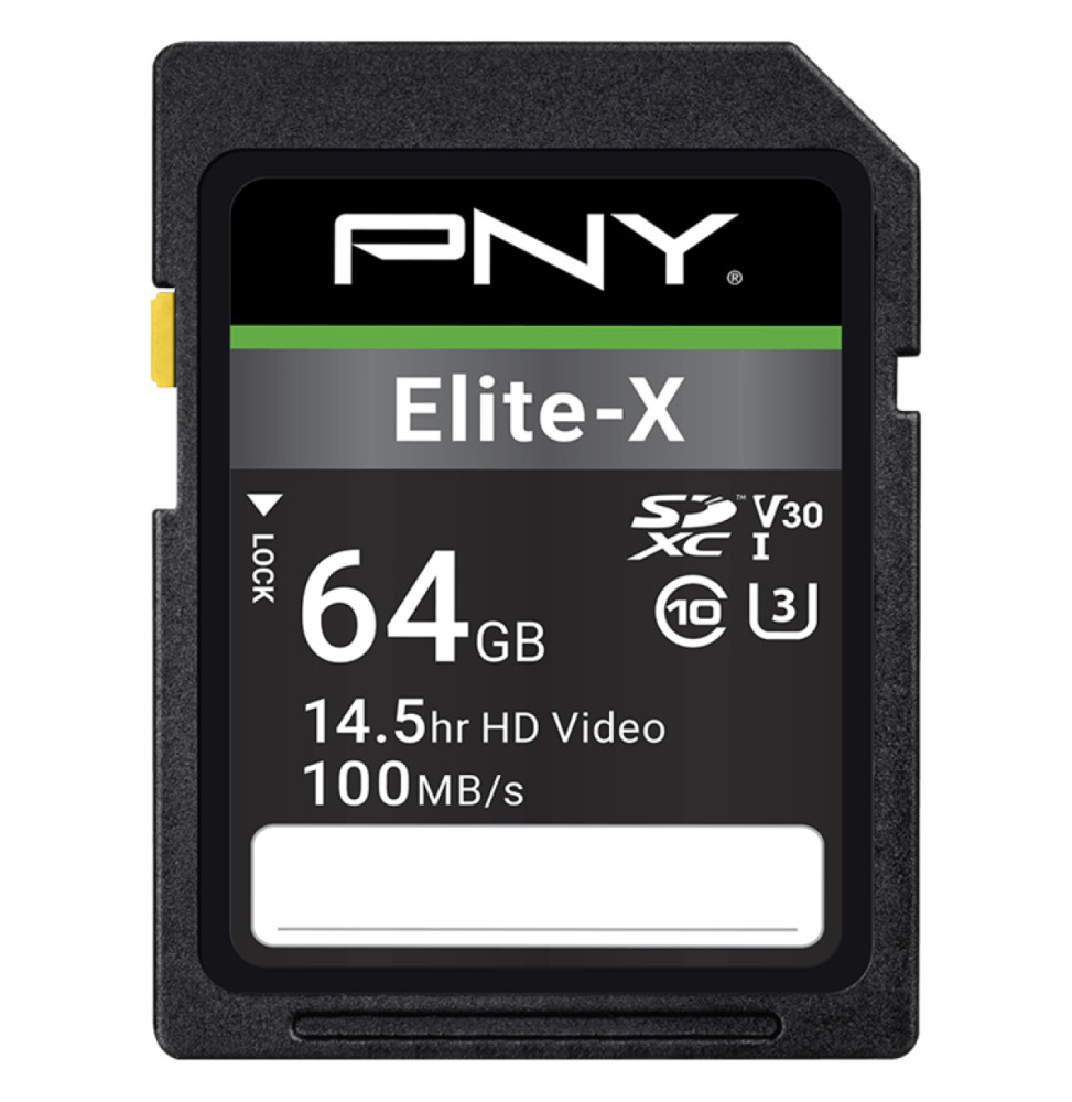 Carte mémoire SDXC PNY Elite-X 64 Go Class 10 U3 V30 (P-SD64GU3100EX-GE)