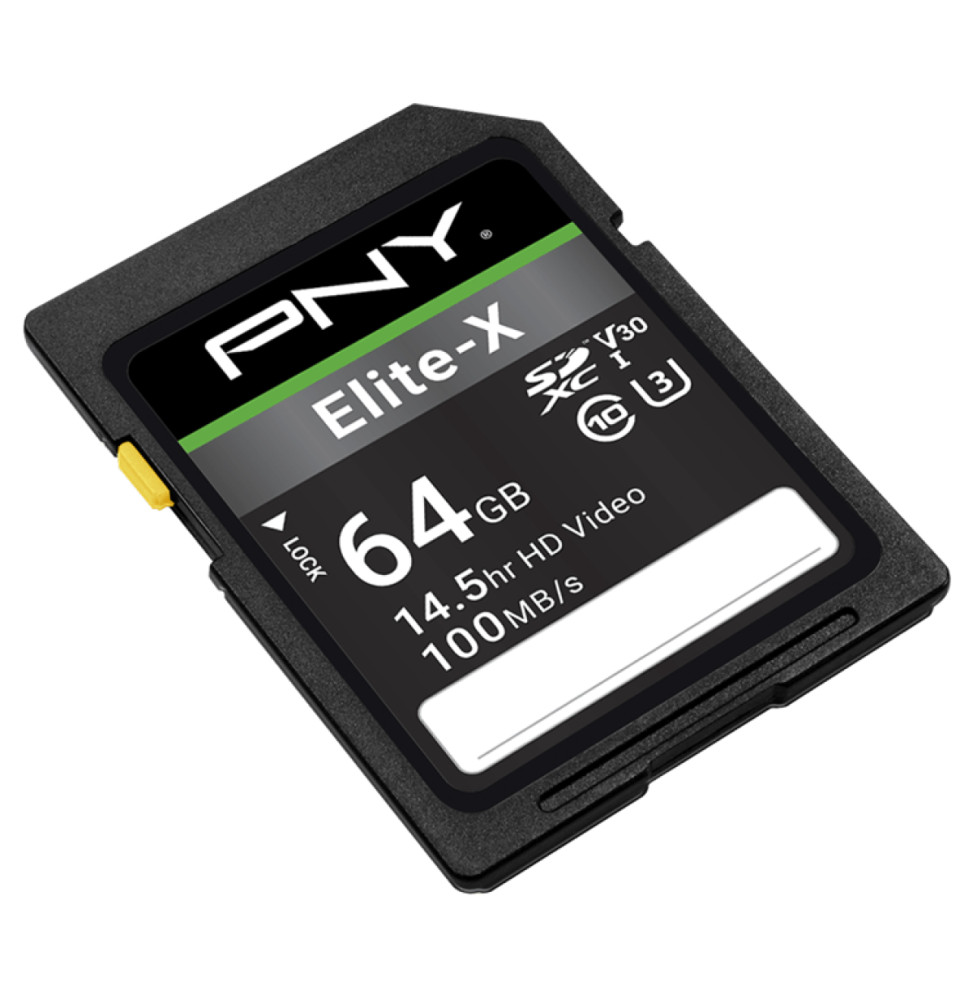 Carte mémoire SDXC PNY Elite-X 64 Go Class 10 U3 V30 (P-SD64GU3100EX-GE)