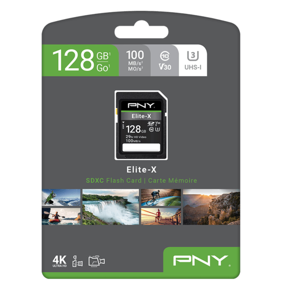 Carte mémoire SDXC PNY Elite-X 128 Go Class 10 U3 V30 (P-SD128U3100EX-GE)