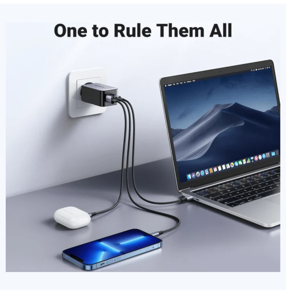 Chargeur mural Ugreen Nexode 65W GaN 3 ports USB-C et USB-A Gris (10335)