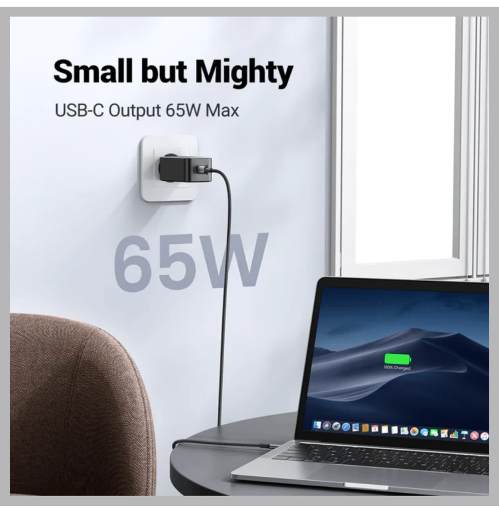 Chargeur mural Ugreen Nexode 65W GaN 3 ports USB-C et USB-A Gris (10335)