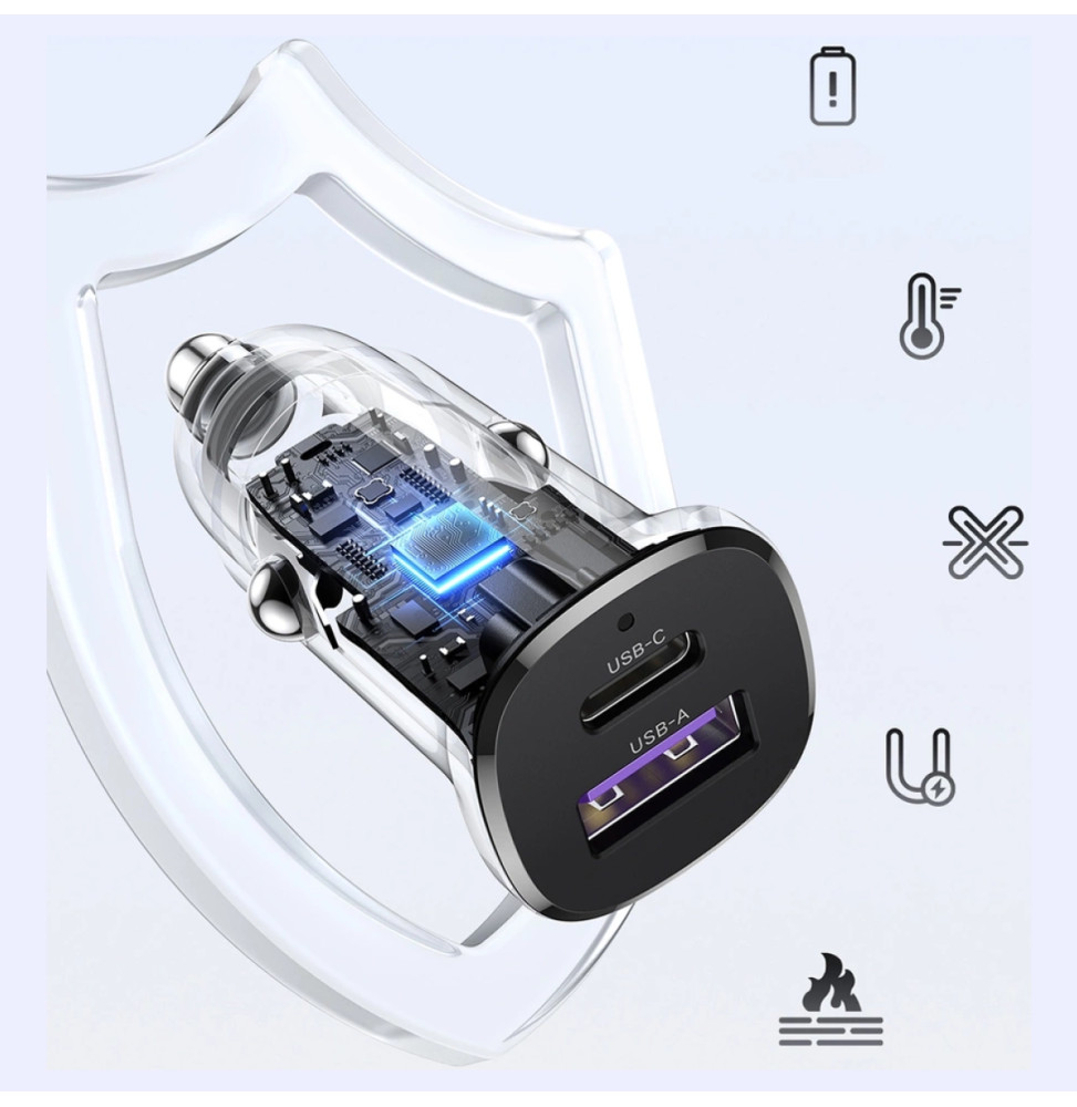 Chargeur de voiture Ugreen EC305 30W USB-C et USB-A Noir (25845)