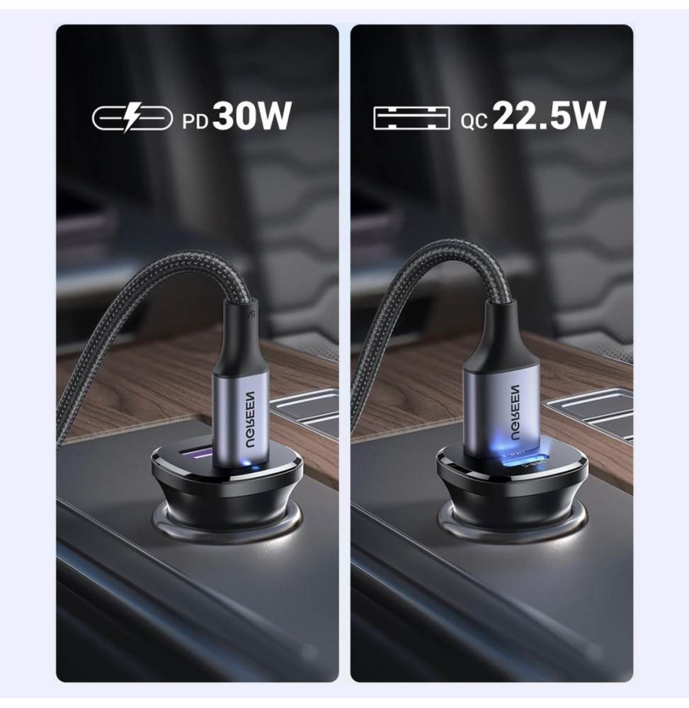 Chargeur de voiture Ugreen EC305 30W USB-C et USB-A Noir (25845)