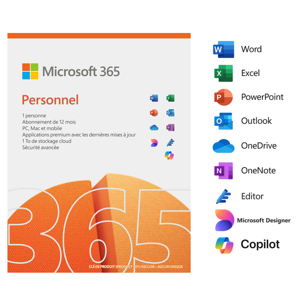 Microsoft 365 Personnel Français — abonnement 1 an, 1 personne (EP2-32437)