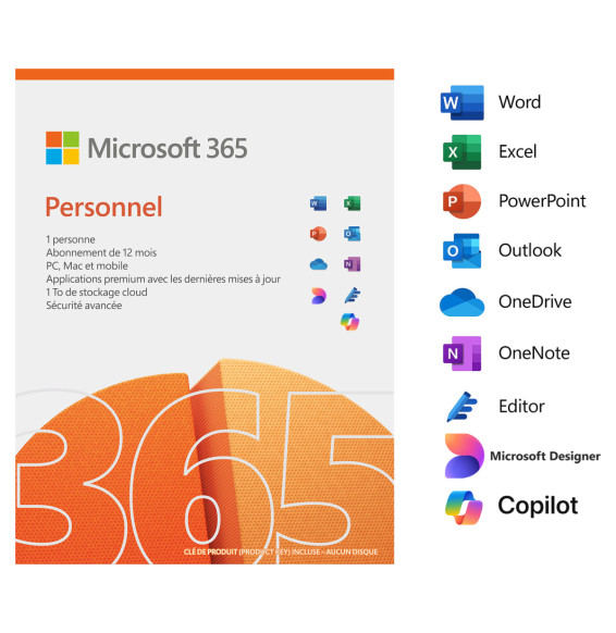Microsoft 365 Personnel Français — abonnement 1 an, 1 personne (EP2-32437)