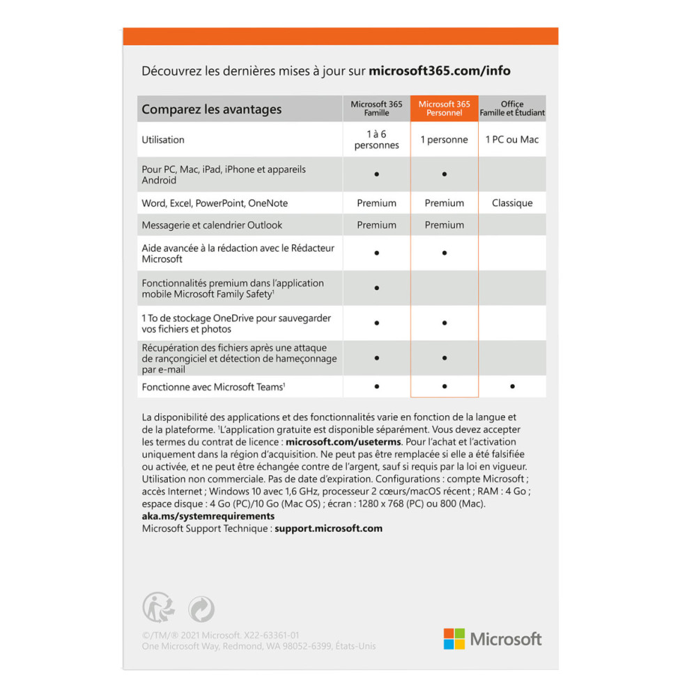 Microsoft 365 Personnel Français — abonnement 1 an, 1 personne (EP2-32437)