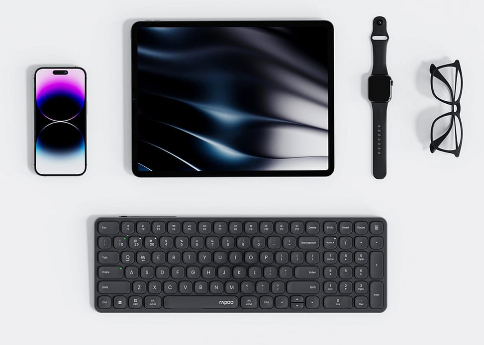 Ensemble clavier et souris sans fil multimode Rapoo 9320M - Ultra-fin, AZERTY français, gris foncé – vue 5