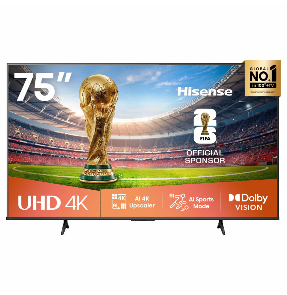Téléviseur Hisense 75" Smart UHD 4K 75A6Q + Récepteur TNT Intégré (HIS75A6Q)