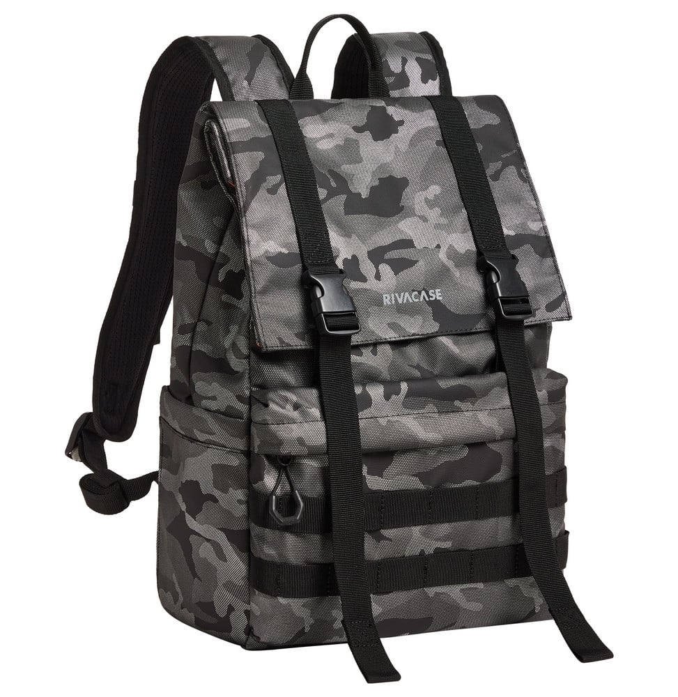 حقيبة ظهر Rivacase Sherwood 7621 بتمويه رمادي 15 لترًا بإغلاق ملفوف للحواسيب 15.6" (7621 grey camo)