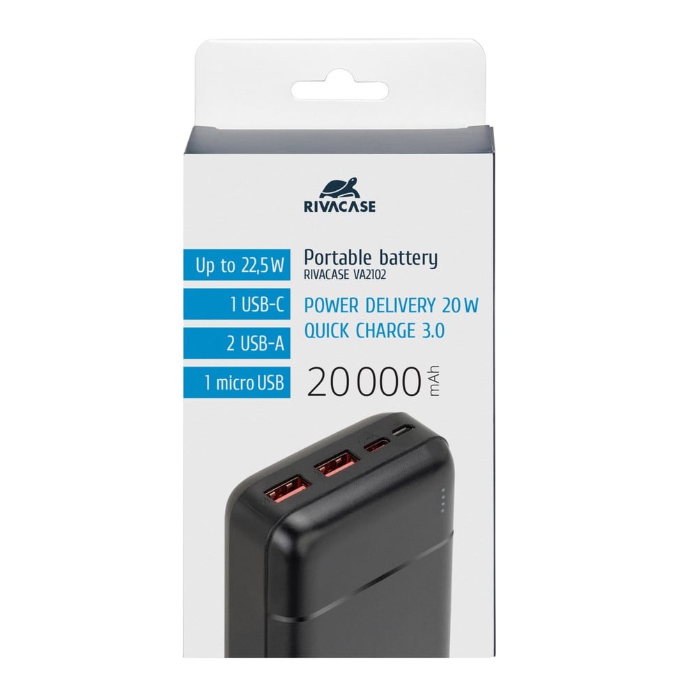 Batterie externe Rivacase VA2102 20 000 mAh 22,5 W noire, USB-C Power Delivery et Quick Charge 3.0 (VA2102) – vue 9