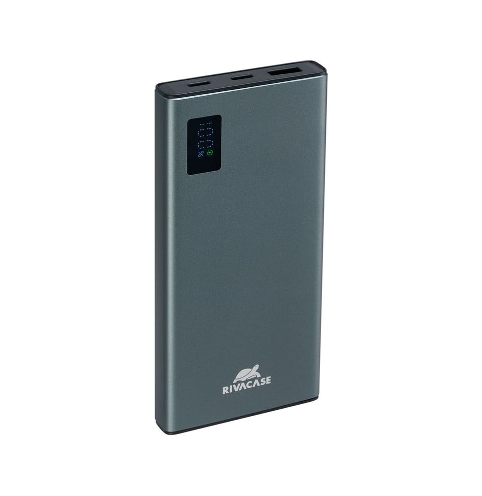Batterie externe Rivacase VA1021 10 000 mAh 22,5 W en métal gris, écran LCD, 2 USB-C et 1 USB-A (VA1021)