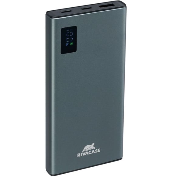 Batterie externe Rivacase VA1021 10 000 mAh 22,5 W en métal gris, écran LCD, 2 USB-C et 1 USB-A (VA1021)