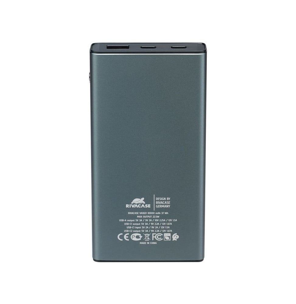 Batterie externe Rivacase VA1021 10 000 mAh 22,5 W en métal gris, écran LCD, 2 USB-C et 1 USB-A (VA1021) – vue 3