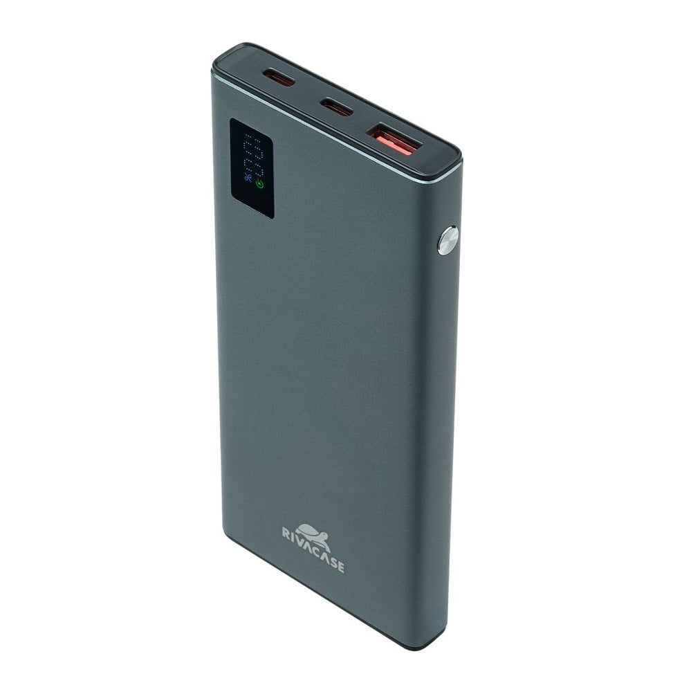 بطارية خارجية Rivacase VA1021 بسعة 10000 mAh و22.5 W معدنية رمادية، شاشة LCD، منفذان USB-C ومنفذ USB-A (VA1021) – صورة 5