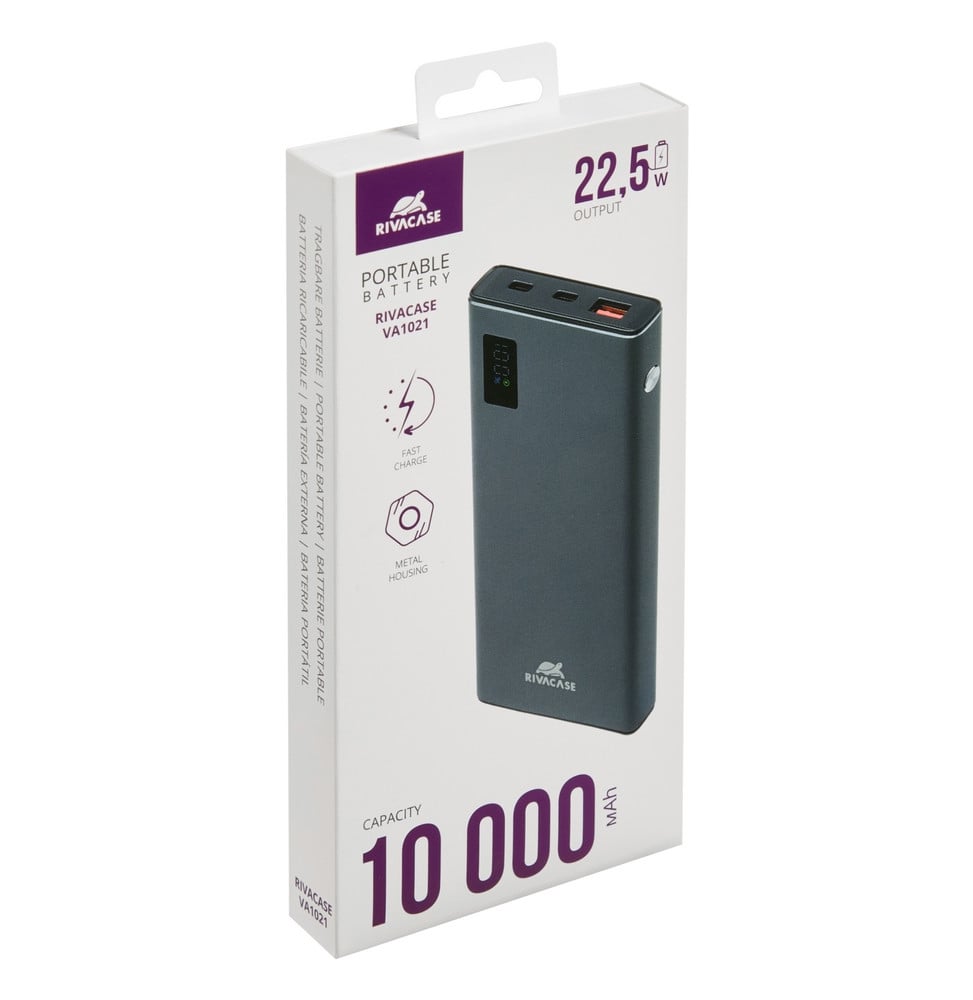 Batterie externe Rivacase VA1021 10 000 mAh 22,5 W en métal gris, écran LCD, 2 USB-C et 1 USB-A (VA1021) – vue 6