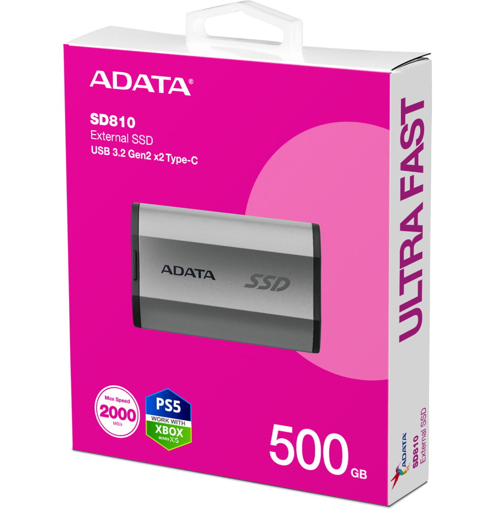 Disque Dur portable SSD ADATA SD810 USB-C - 500 Go Gris argent (SD810-500G-CSG) – vue 6