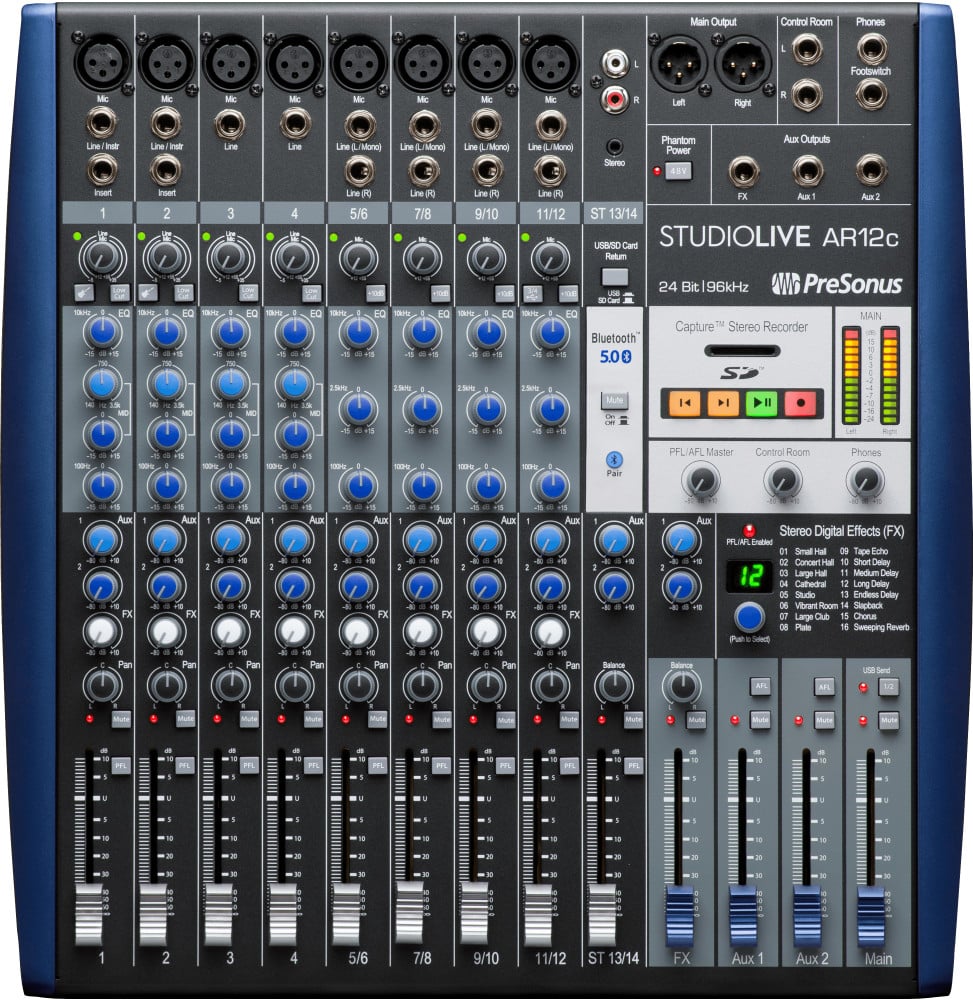 طاولة مزج صوت تناظرية PreSonus StudioLive AR12c، 14 قناة، USB-C وBluetooth
