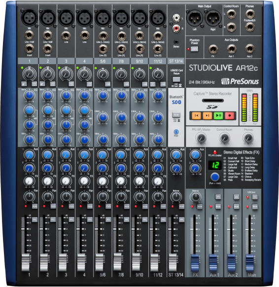 PreSonus StudioLive AR12c Analog Mixer, 14 Channels, USB-C and Bluetooth