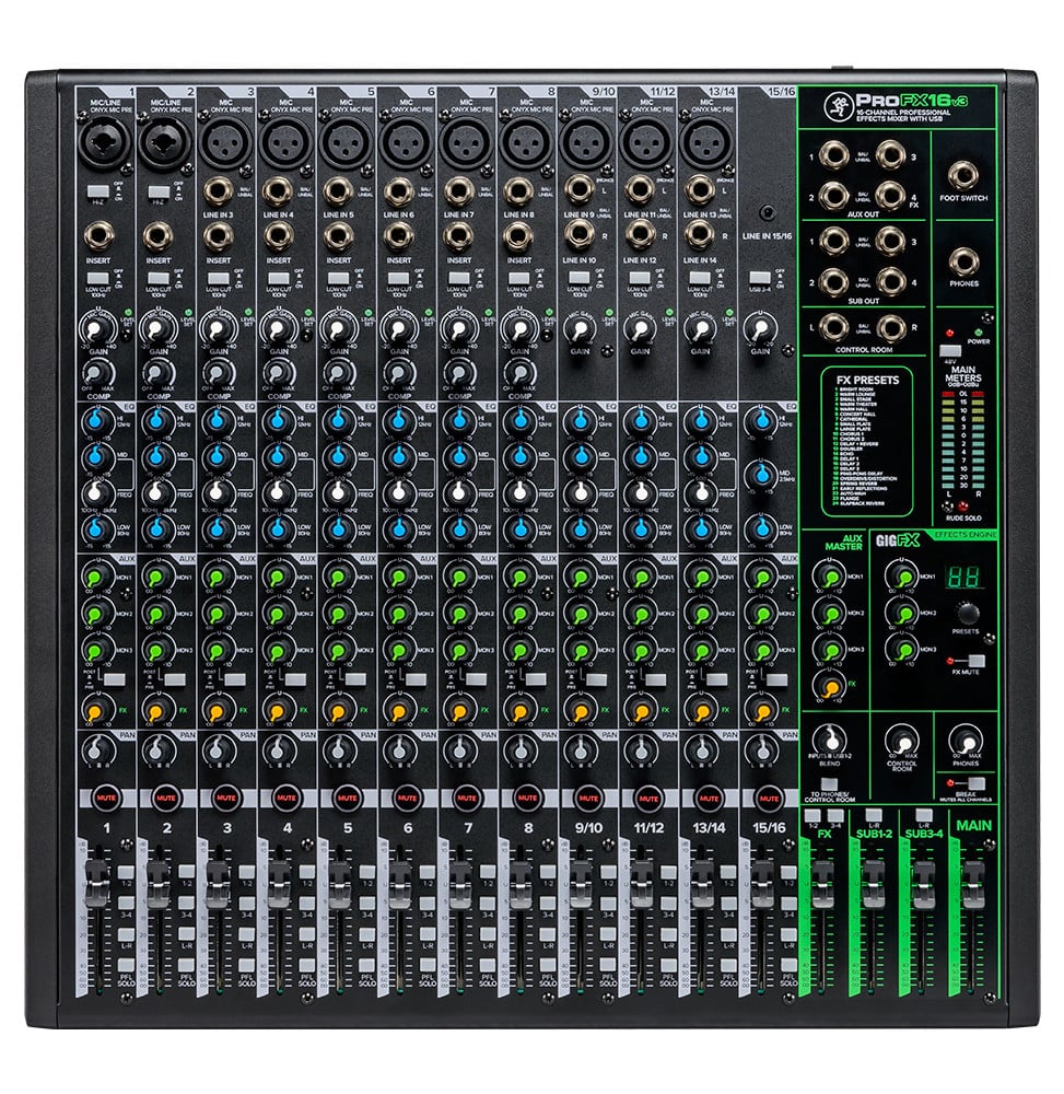 Table de mixage analogique Mackie ProFX16v3 - 16 voies, 11 préamplis Onyx, effets et USB – vue 2