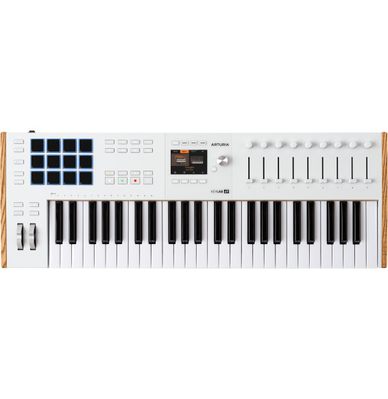 لوحة مفاتيح رئيسية USB-MIDI Arturia KeyLab 49 mk3 بيضاء - 49 مفتاحًا شبه مثقل مع aftertouch، 12 وسادة، شاشة ملونة