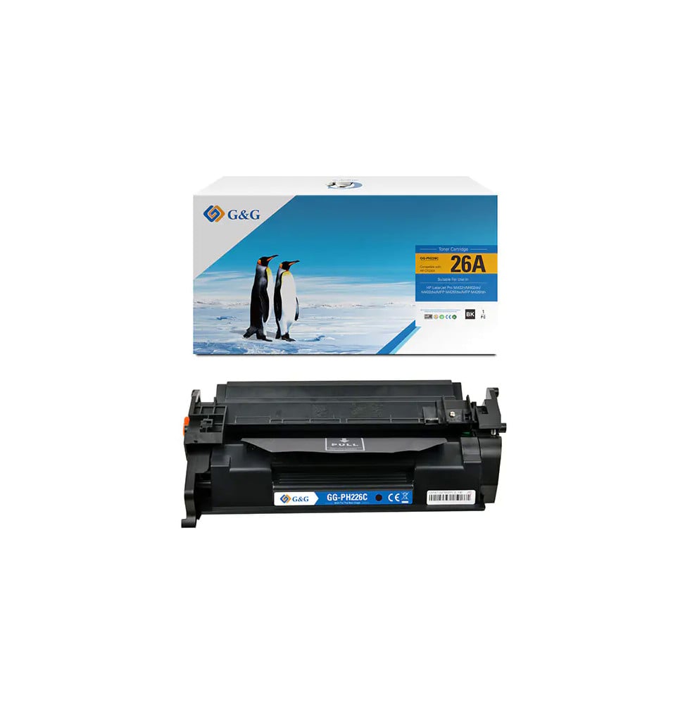 خرطوشة تونر متوافقة G&G بديلة لـ HP 26A CF226A، سوداء (NT-PH226C) – صورة 2