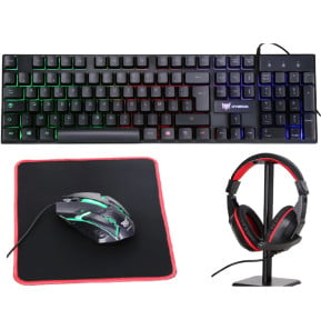 Pack gaming filaire 4-en-1 Hybrok HPG200 - Clavier AZERTY, souris, casque et tapis