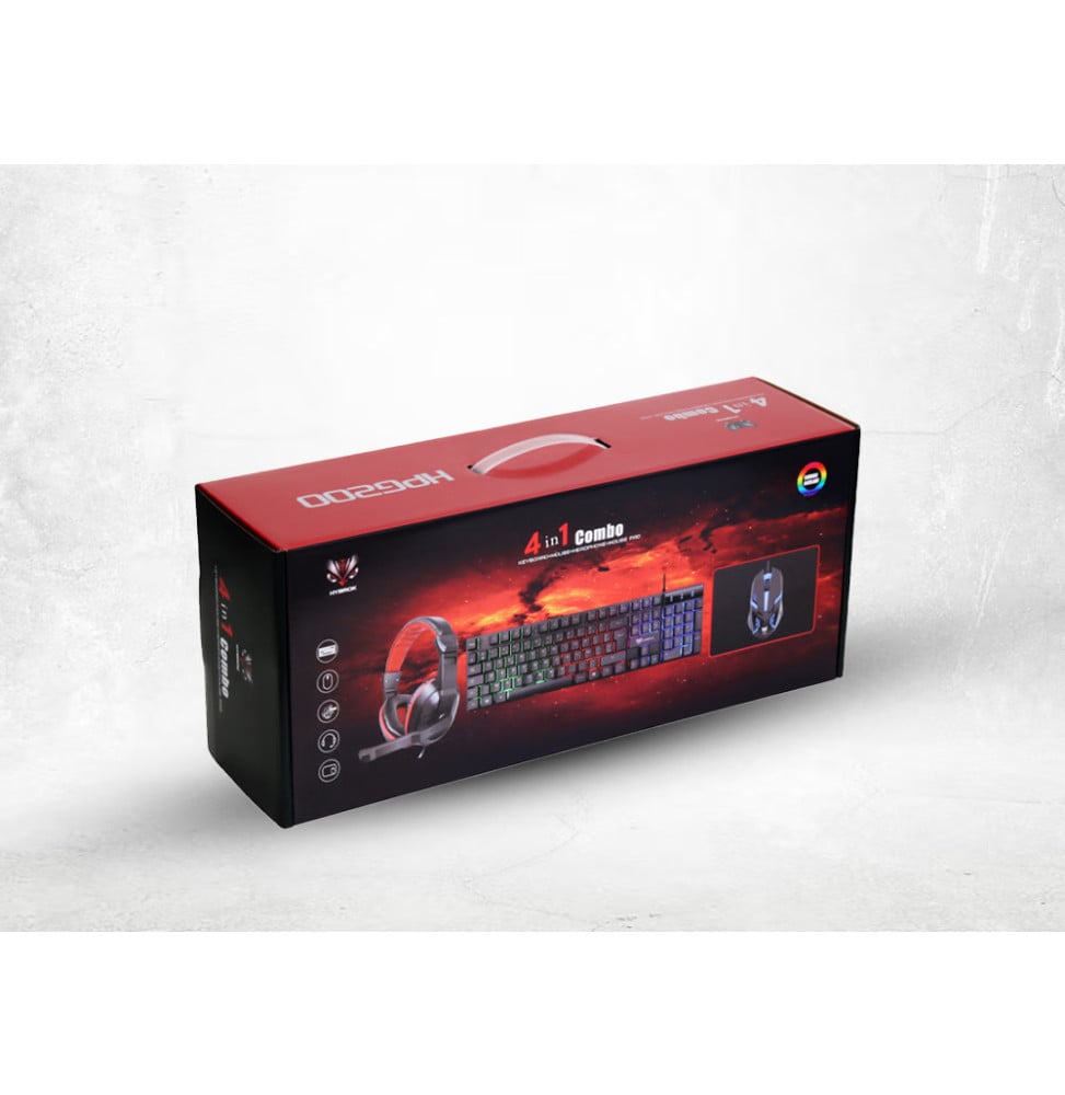 Pack gaming filaire 4-en-1 Hybrok HPG200 - Clavier AZERTY, souris, casque et tapis – vue 5