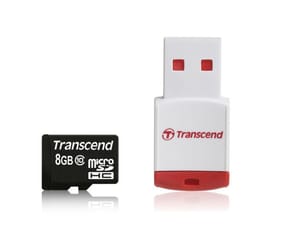 Transcend 8 Go Carte mémoire microSDHC Classe 10 avec Lecteur USB