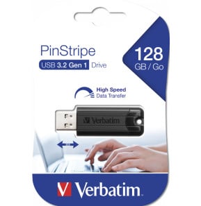 Verbatim PinStripe 128 GB USB 3.2 Gen 1 retractable USB flash drive, black (49319) — image 3