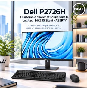 Pack Poste de travail complet : Écran 27" Full HD Dell P2726H + clavier et souris sans fil Logitech MK295 Silent AZERTY