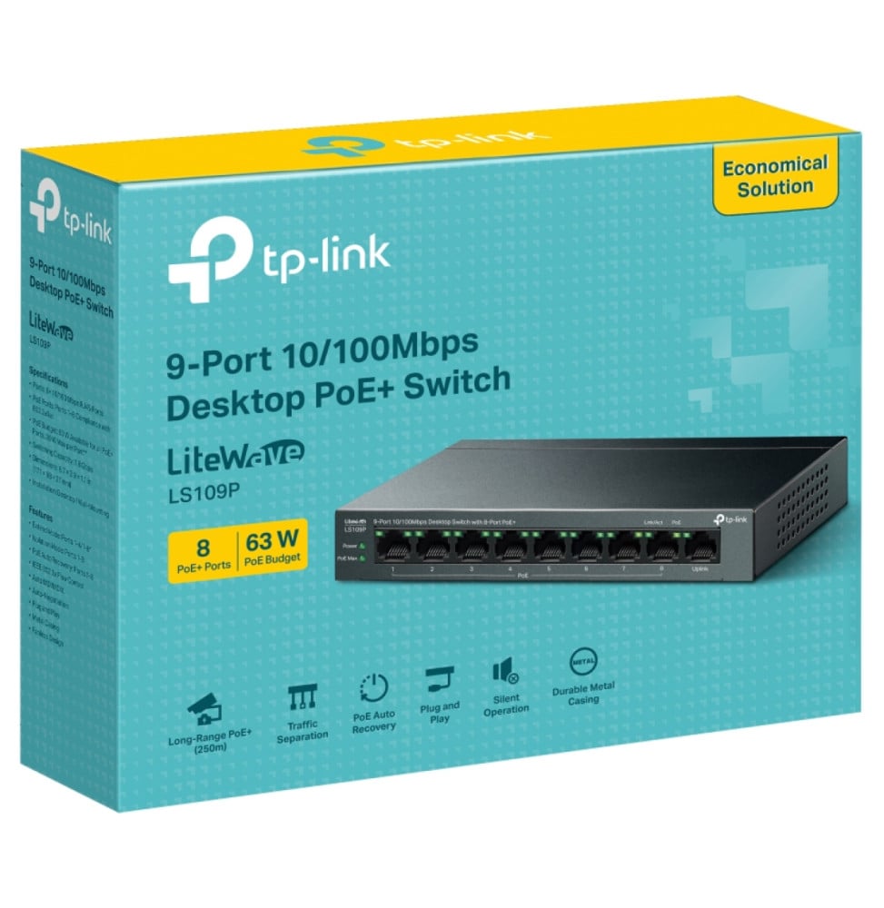 TP-Link LS109P 9-Port 10/100 Mbps Desktop Switch with 8 PoE+ Ports — image 4