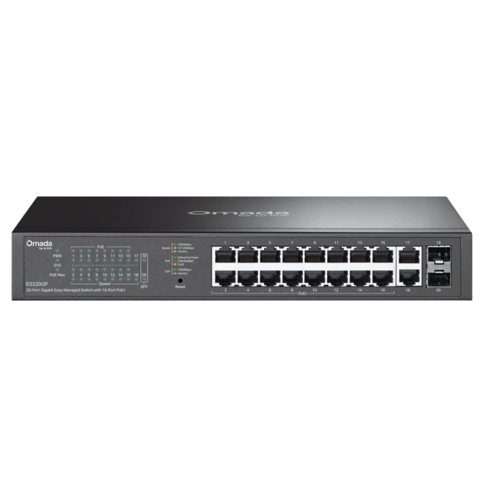 محوّل شبكة Easy Managed من TP-Link طراز ES220GP Omada بـ 20 منفذ Gigabit منها 16 منفذ PoE+ — صورة 1