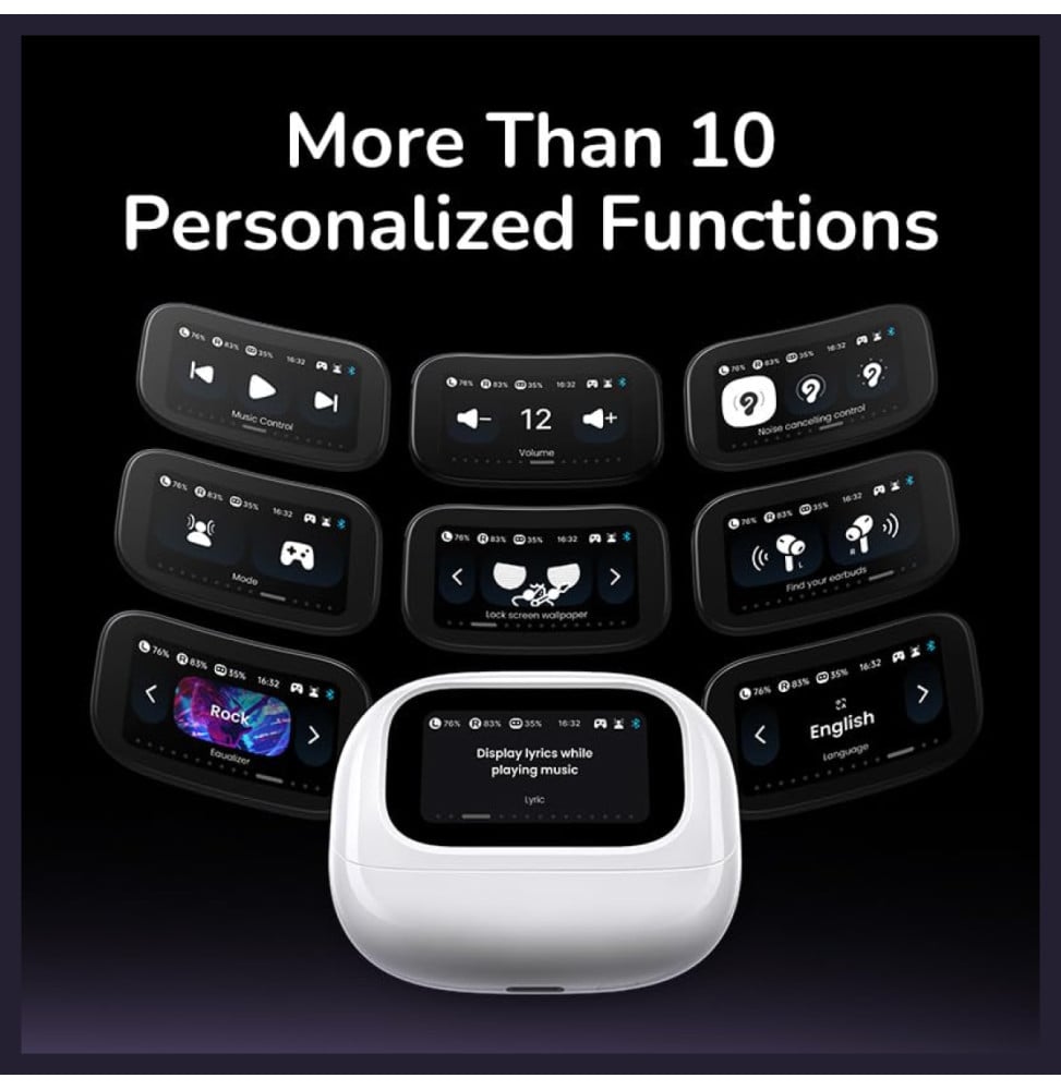 سماعات أذن لاسلكية Ugreen EchoBuds Magic HiTune T6 Magic بإلغاء الضوضاء ANC وشاشة لمس، بيضاء (55137) — صورة 3