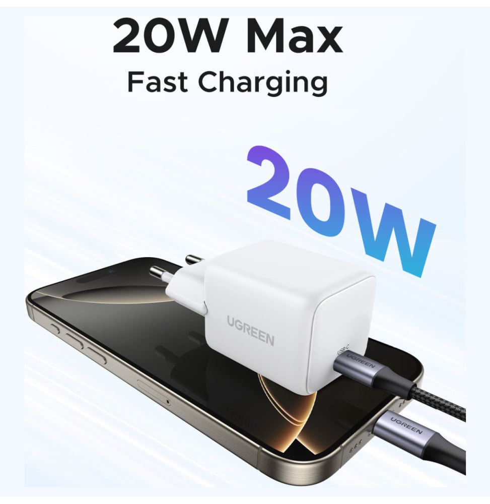 Chargeur Ugreen X512 USB-C 20W GaN Blanc (55554)