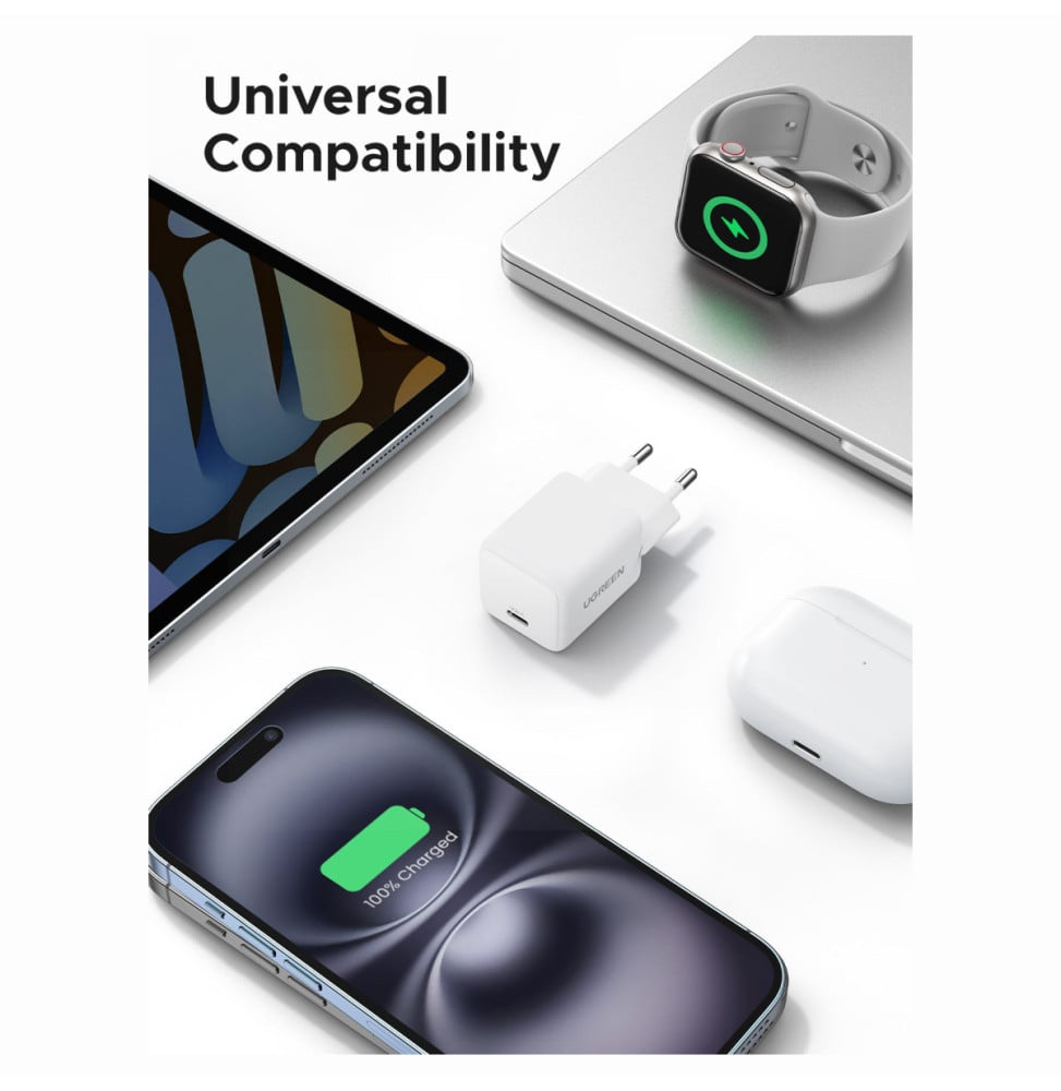 شاحن Ugreen X513 USB-C بقدرة 30W بتقنية GaN، أبيض (65009) — صورة 4