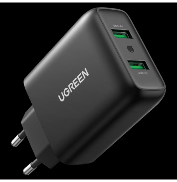 Ugreen 36W Quick Charge 3.0 2-Port USB-A Wall Charger Black (10216)