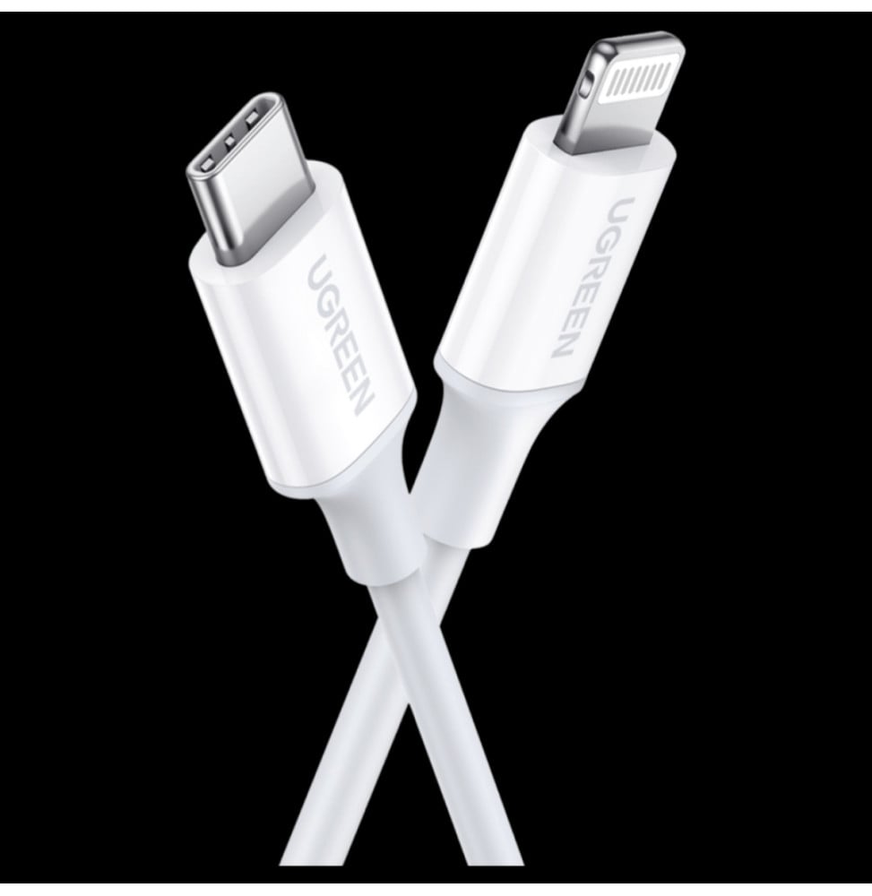 Chargeur Ugreen USB-C 20W PD avec câble USB-C vers Lightning MFi 1 m Blanc (50698)