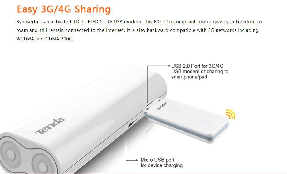 Routeur 3G/4G sans fil Tenda N300 Wireless avec Power bank 2600mAh