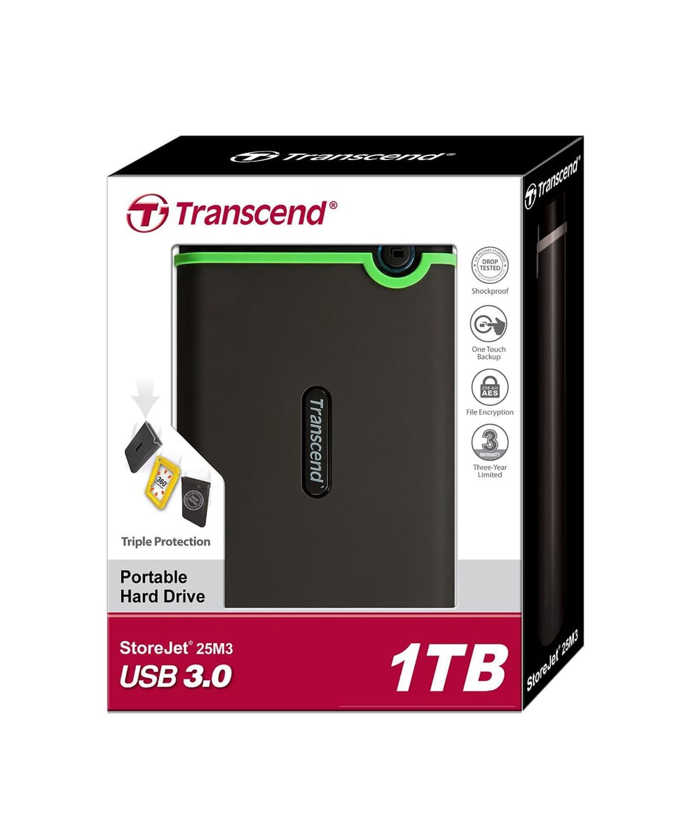 Disque dur USB 3.0 externe Anti-choc portable 1 TB Transcend StoreJet 25M3 - 2.5"