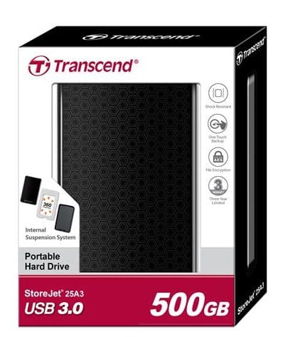 Disque dur USB 3.0 externe Anti-choc portable 500 GB Transcend StoreJet 25A3