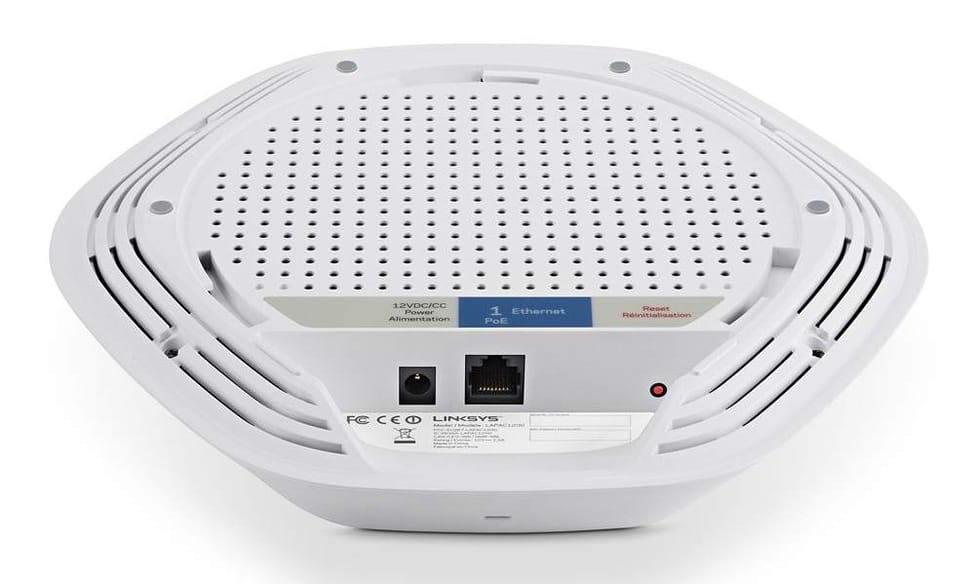 Point d'accès Wi-Fi Linksys Double bande 2,4 + 5 GHz N600 avec PoE (Montage au plafond)