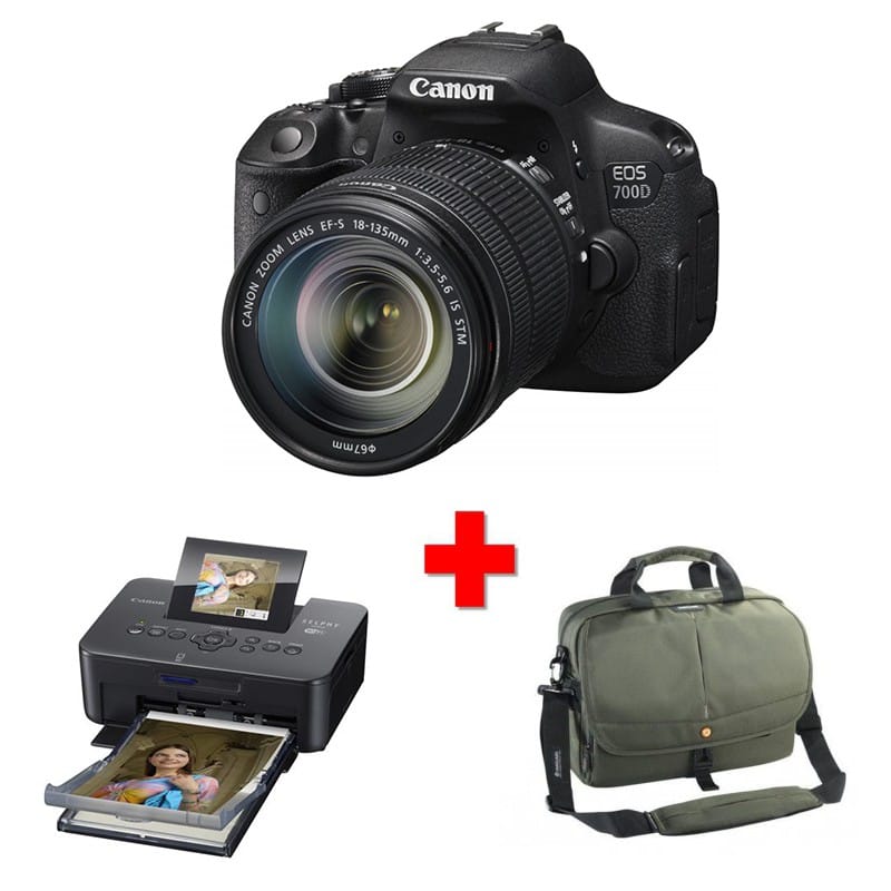 Reflex Canon EOS 700D + Objectif Zoom EF-S 18-135mm + Sac à messenger Vanguard + Imprimante Canon SELPHY CP910