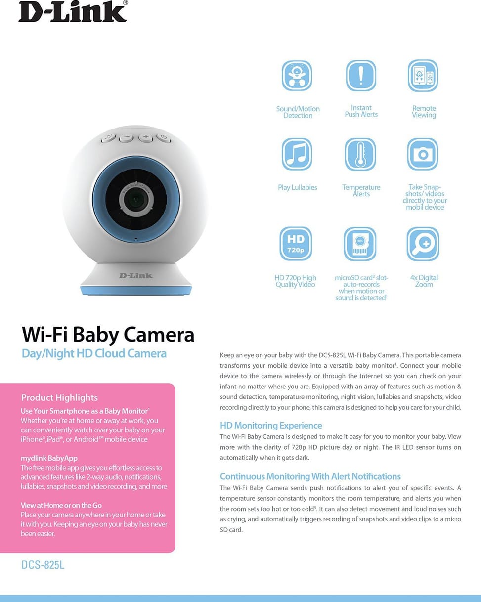 Caméra de surveillance Wi-Fi à vision nocturne portable pour bébé D-Link EyeOn Baby Monitor Junior