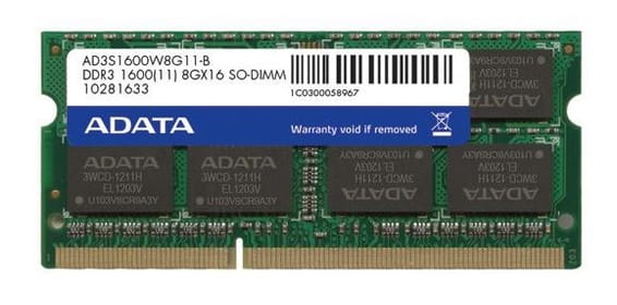 Barrete mémoire RAM ADATA DDR3-1600MHz SO-DIMM non-ECC pour PC Portable