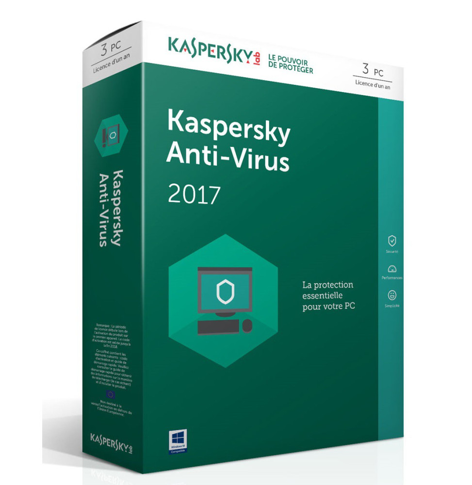 Kaspersky Antivirus 2017 pour PC 3 postes