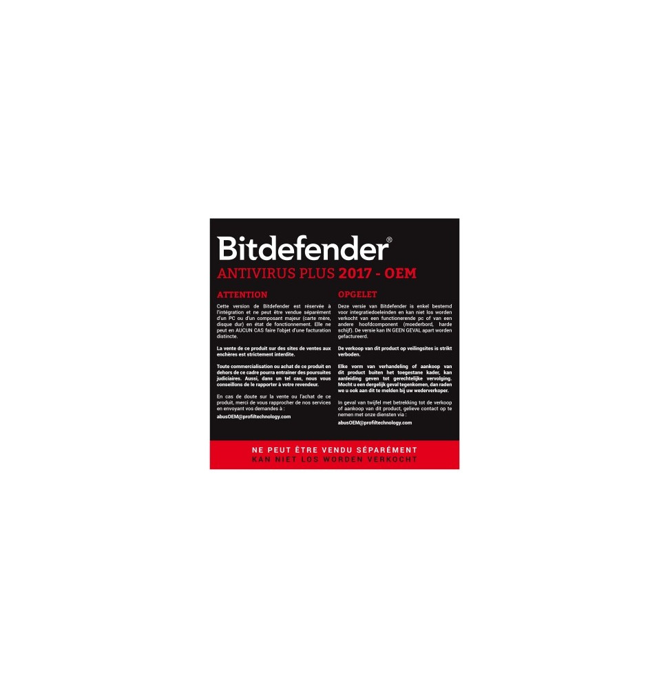 Bitdefender Antivirus Plus 2017 - Version OEM (O-FBDAVP7X1P001)