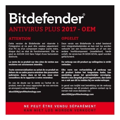 Bitdefender Antivirus Plus 2017 - Version OEM (O-FBDAVP7X1P001)