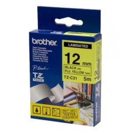 Ruban Brother laminé fluorescent noir sur fond jaune (TZ-C31)