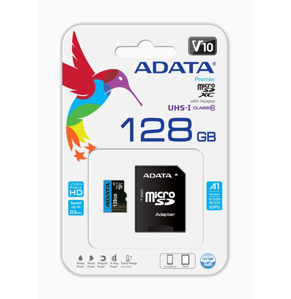 Carte microSD ADATA Premier 128 Go microSDXC UHS-I A1 V10 avec adaptateur (AUSDX128GUICL10A1-RA1) – vue 4