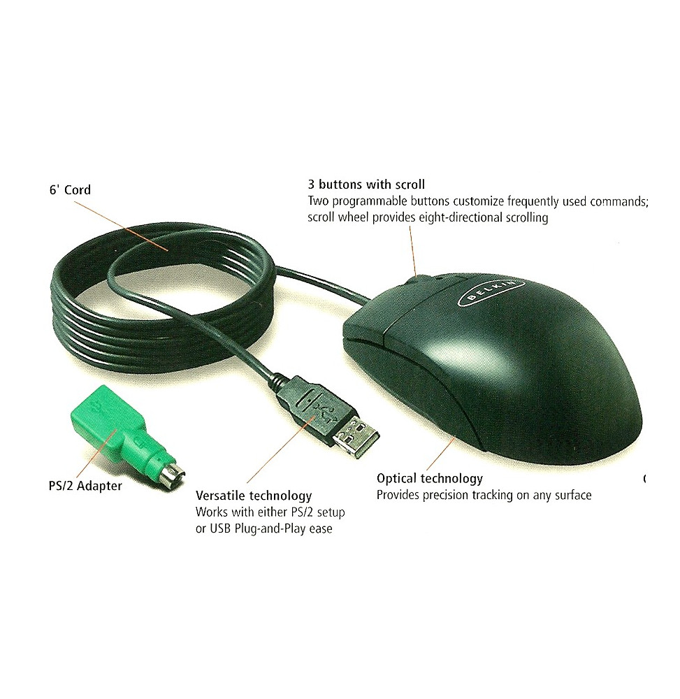 Souris optique 3 boutons USB et PS/2 - Noir